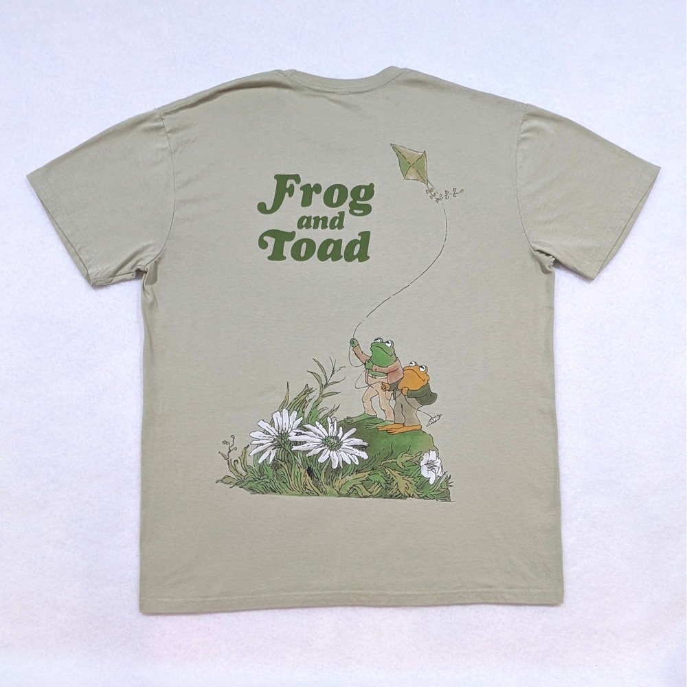 Frog and Toad T-Shirt XL Cotton Blend Sage Green Graphic Book Tee Kite Librarian